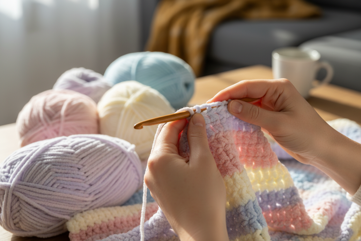 crochet done using hand with love